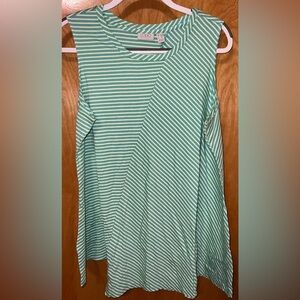 LOGO by Lori Goldstein green striped asymmetrical hem knit tunic tank Size 1X